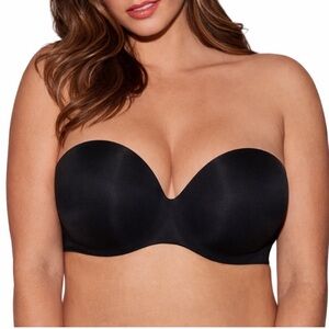 Felina black strapless seamless triple hook and eye no slip bra size 38DD
